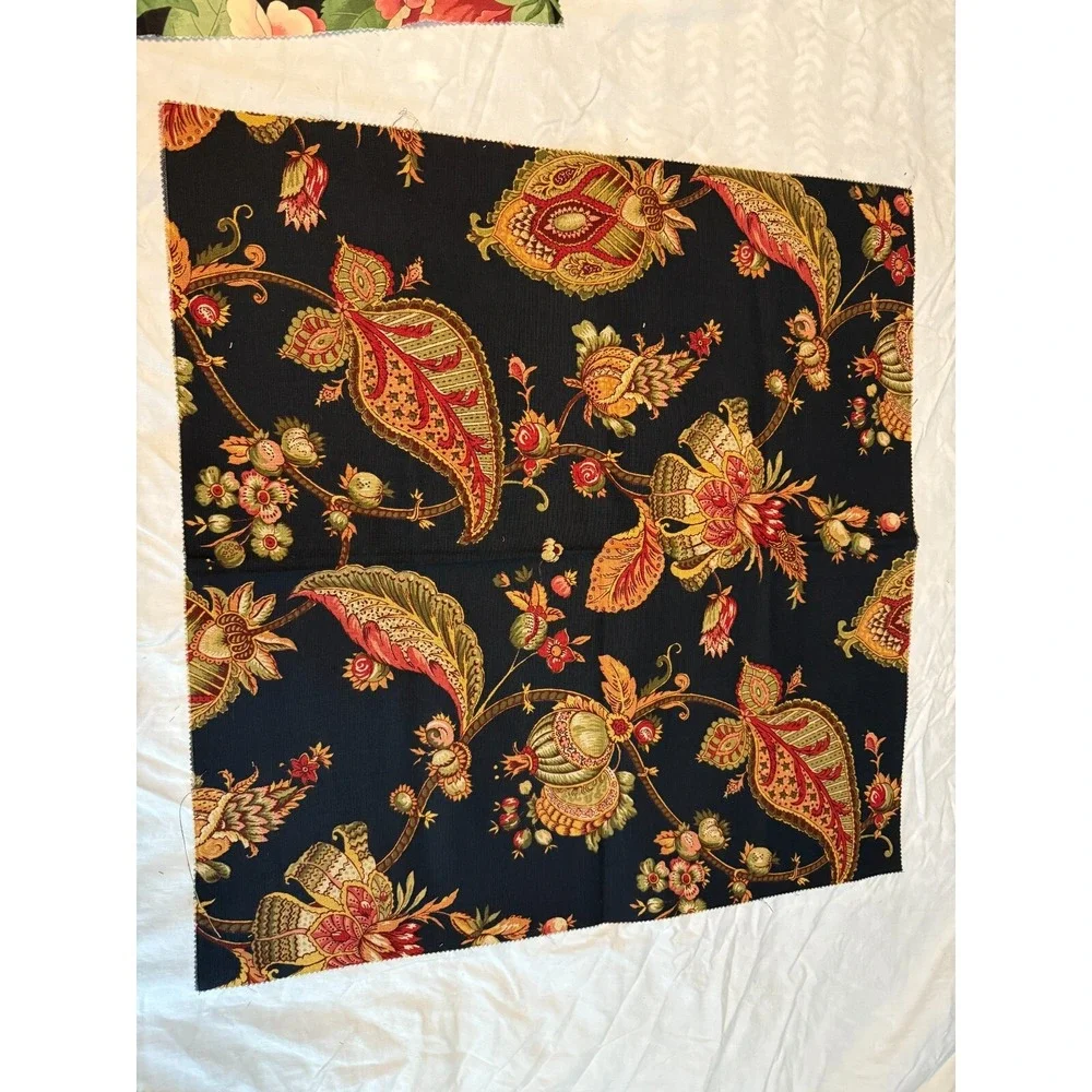 Lot of 3 dark VTG BOTANICAL FLORAL print design fabrics plants  25